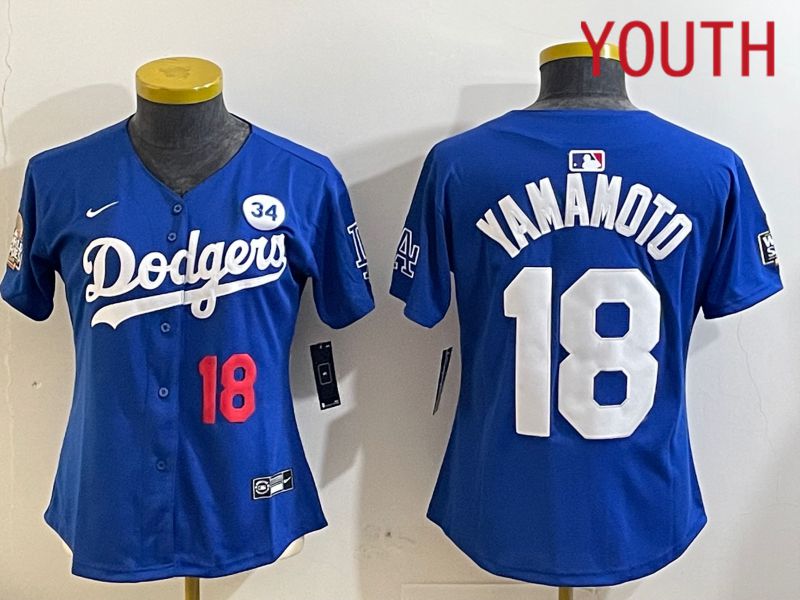 Youth Los Angeles Dodgers 18 Yamamoto Blue Game 2024 Nike MLB Jersey style 11211